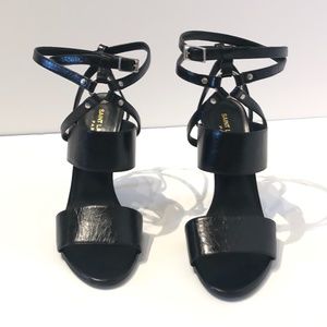 YSL Black Fetish Strappy Leather Sandal Heels Sz38